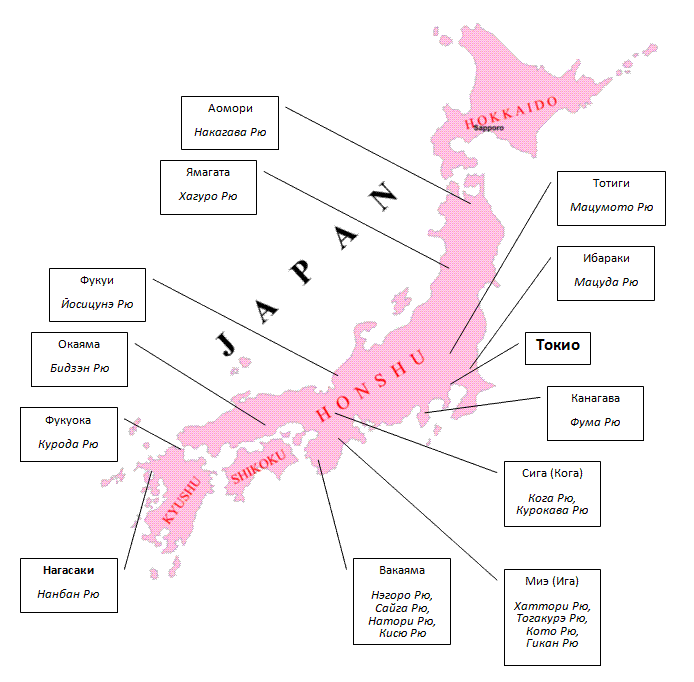 карта расположения нескольких кланов ниндзя