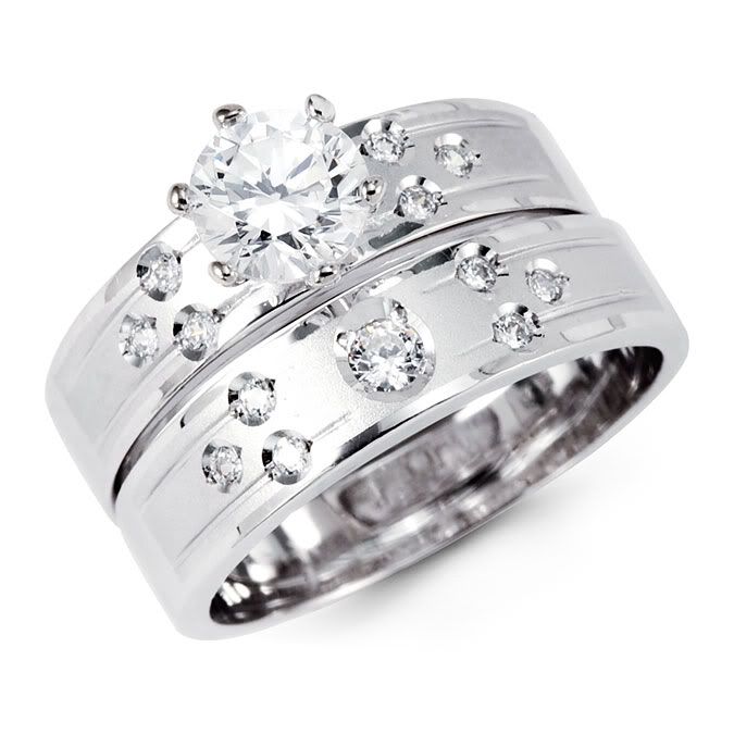 Details about 14K White Gold Round CZ Engagement Wedding 2 Ring Set