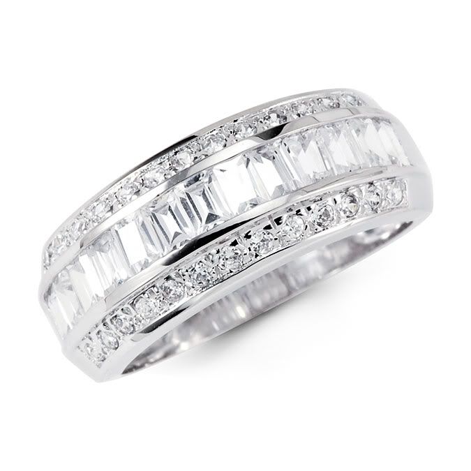 14K Solid White Gold CZ Anniversary Wedding Ring Band