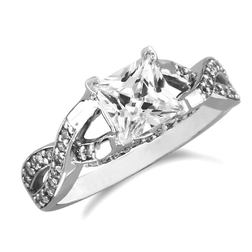 Details about 14k White Gold Princess CZ Engagement Solitaire Ring