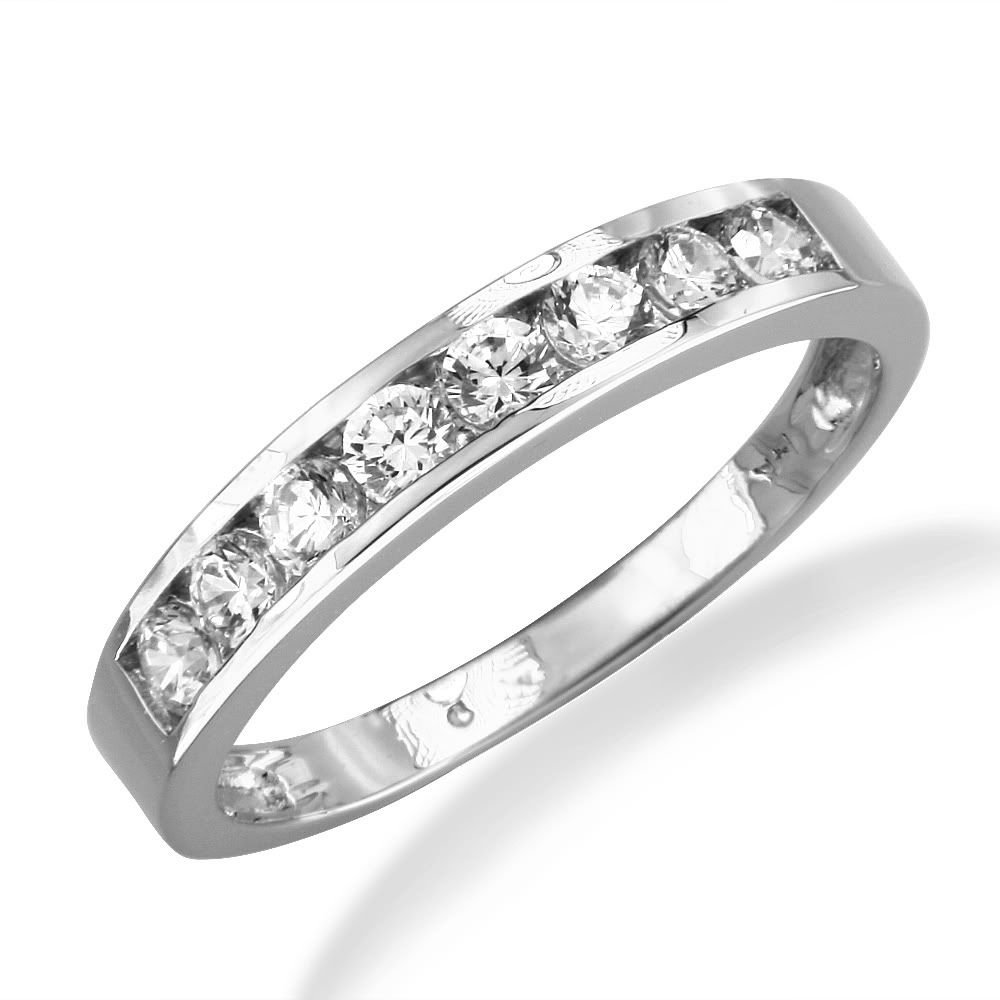 Details about 14K White Gold Channel Set Round CZ Wedding Ring Band