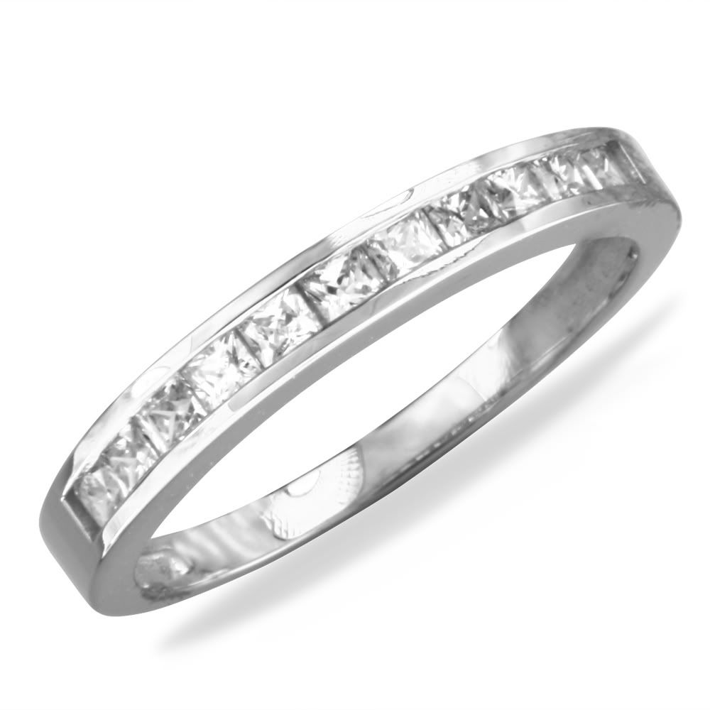 Details about 14K White Gold Channel Princess CZ Wedding Ring Band