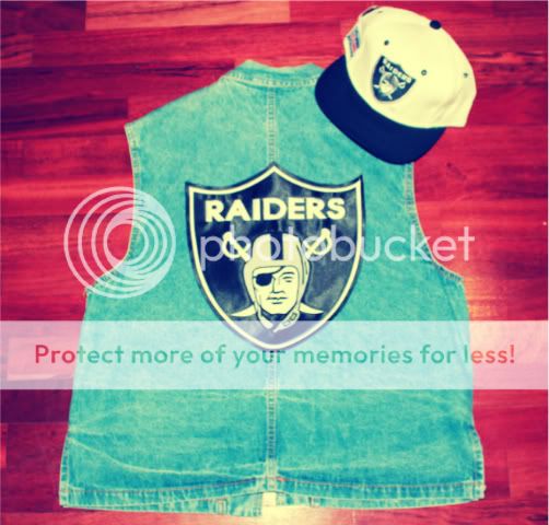   Raiders Blue Jean Jacket Crewneck Sweater Sweat Shirt TI$A Vest  