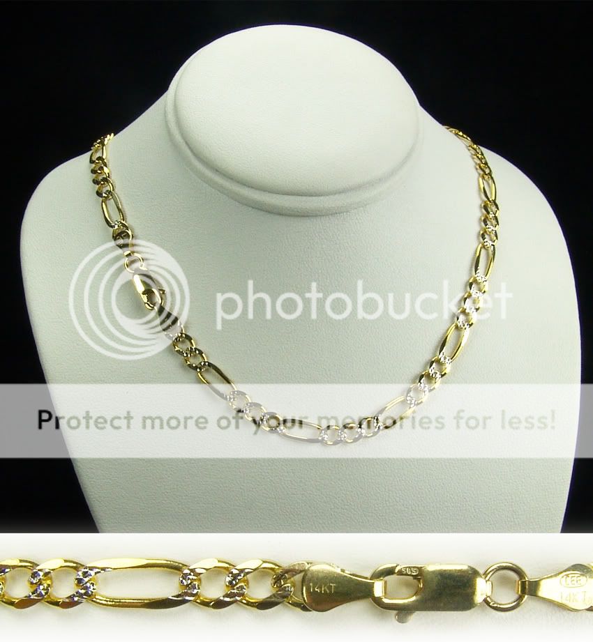 14k Yellow Two Tone Gold Figaro Chain Necklace 6mm 26