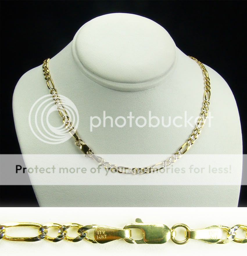 14K Yellow Two Tone Gold Figaro Chain Necklace 4mm 18  