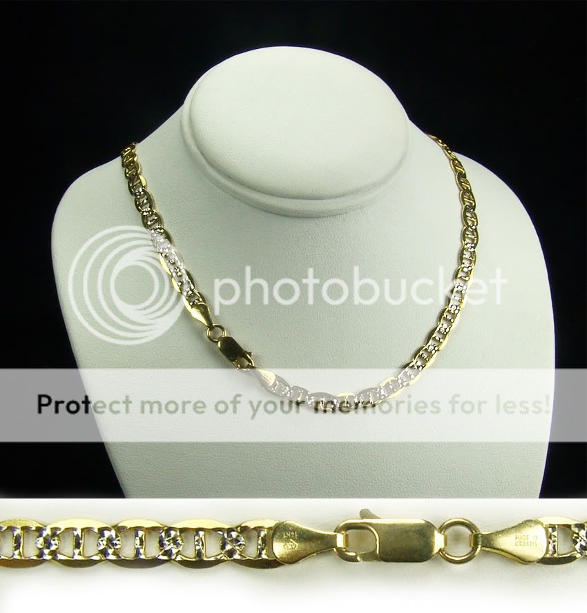 14k Two Tone Yellow Gold Mariner Chain Necklace 5mm 20