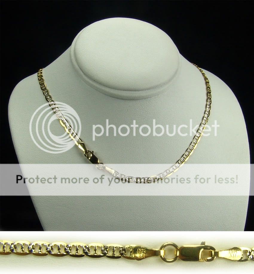 14K Two Tone Yellow Gold Mariner Chain Necklace 3mm 20  