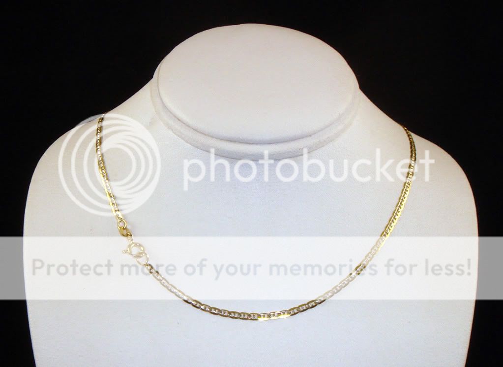14k Two Tone Yellow Gold Mariner Chain Necklace 2mm 22