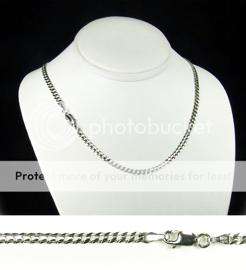 14K White Gold Curb Cuban Chain Necklace 3.2mm 20  