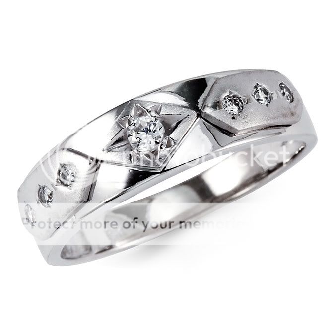 14K Solid White Gold Round CZ Mens Wedding Ring Band  