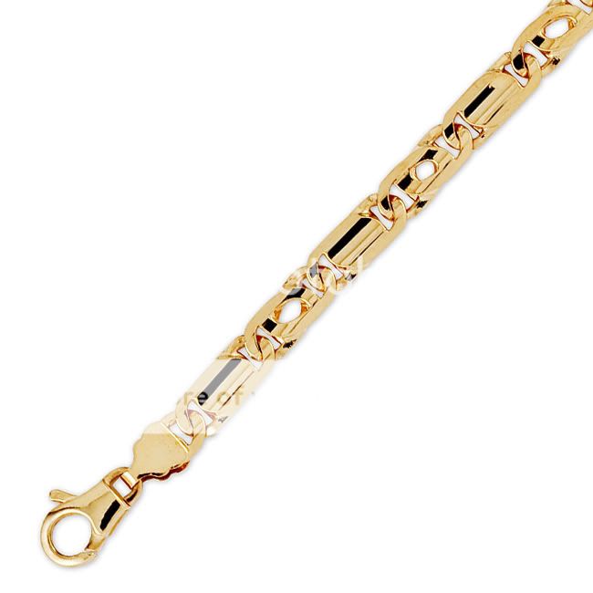14K Yellow Gold Tiger Eye Fancy Chain Bracelet 6.5mm 8  