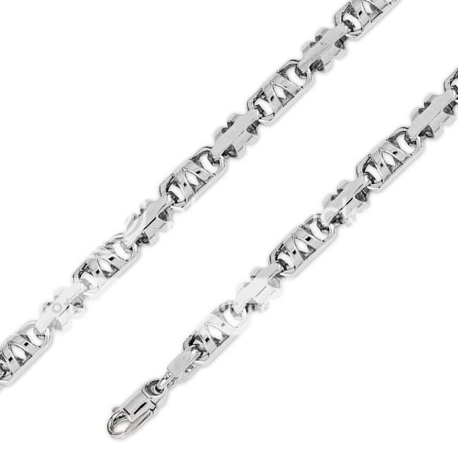 14K White Gold Hip Hop Bullet Chain Necklace 7mm 24  