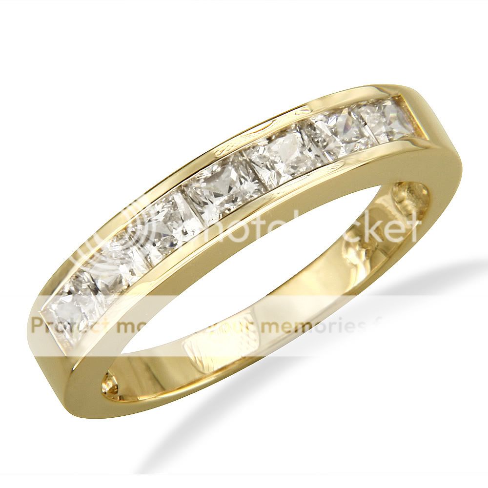 14K Yellow Gold Channel Princess CZ Wedding Ring Band  